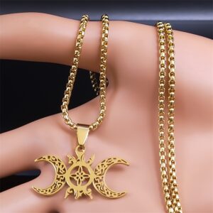 Wicca Celtic Knot Triple Moon Goddess S/S Necklace