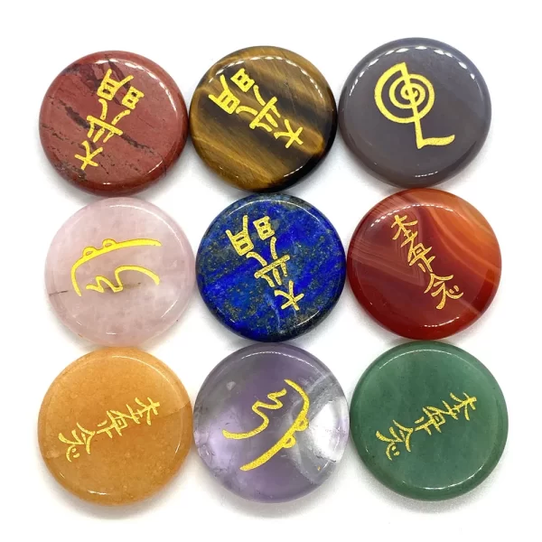 natural stone beads with reiki symbol