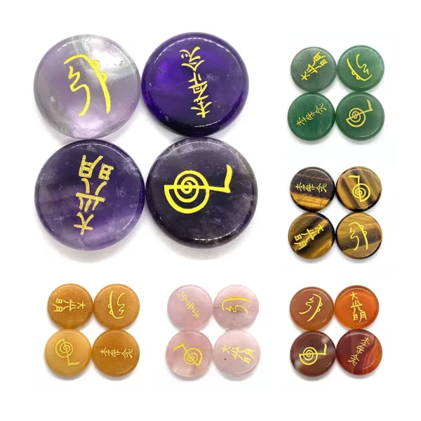 natural stone beads with reiki symbol