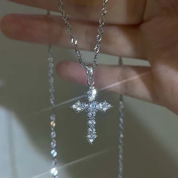 Crystal Zircon Cross Thin Chain Pendant Necklace