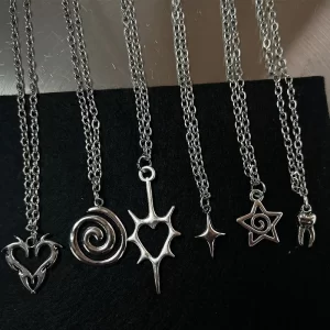 Unisex Flail Fire Heart Teeth Charm Pendant Necklace