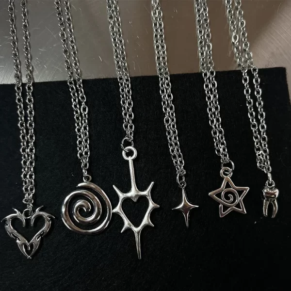 Unisex Flail Fire Heart Teeth Charm Pendant Necklace
