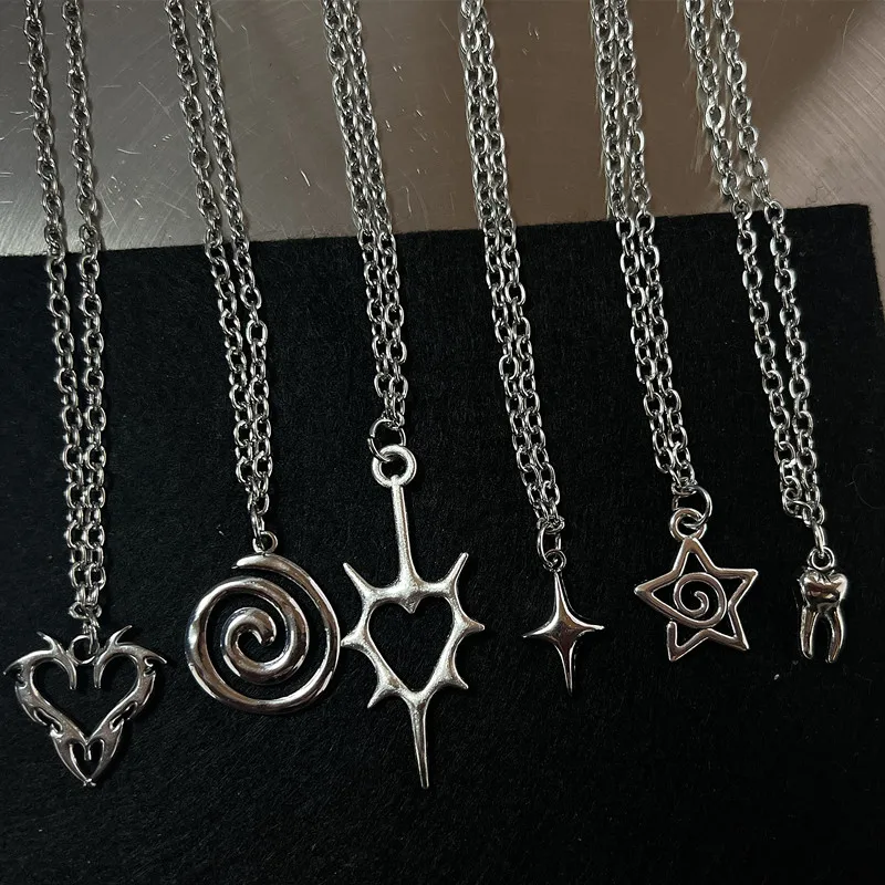 Unisex Flail Fire Heart Teeth Charm Pendant Necklace