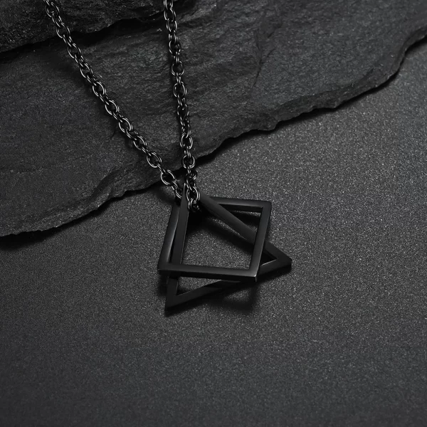 Stainless Steel Interlocking Square Triangle Pendant Necklace