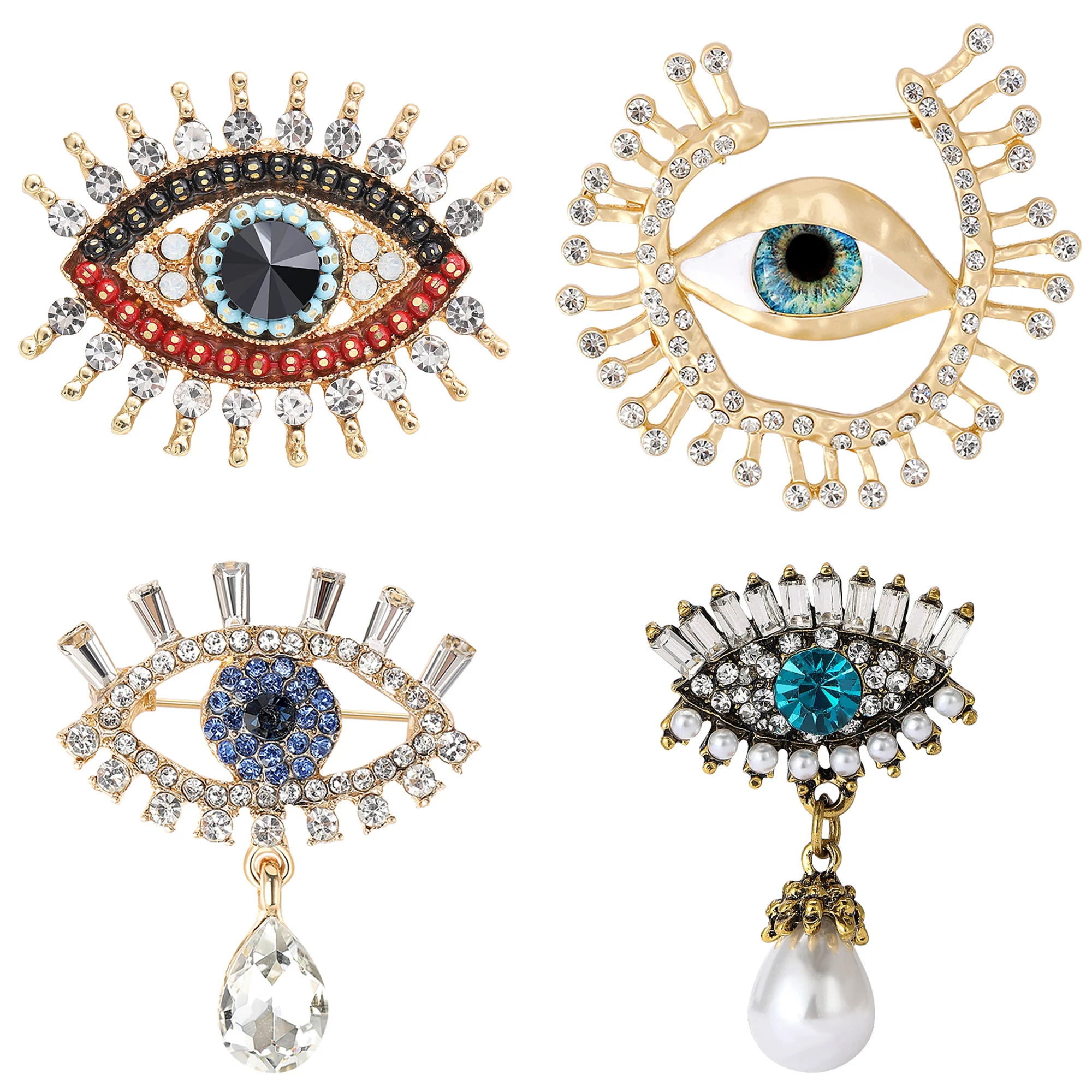 Women's Rhinestone Evil Eye Brooches