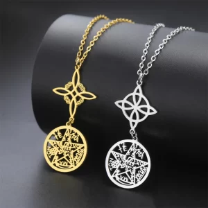 Wicca Stainless Steel Pentacle/Witches Knot Necklace