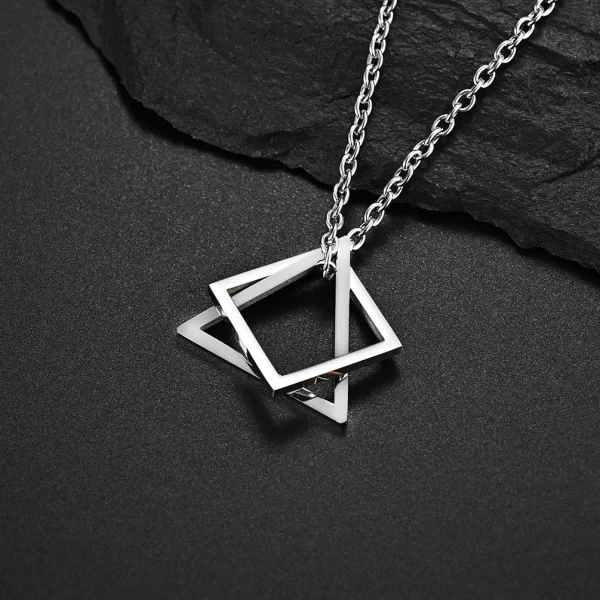 Stainless Steel Interlocking Square Triangle Pendant Necklace