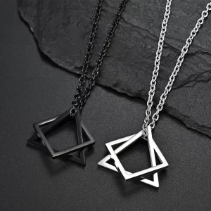 Stainless Steel Interlocking Square Triangle Pendant Necklace