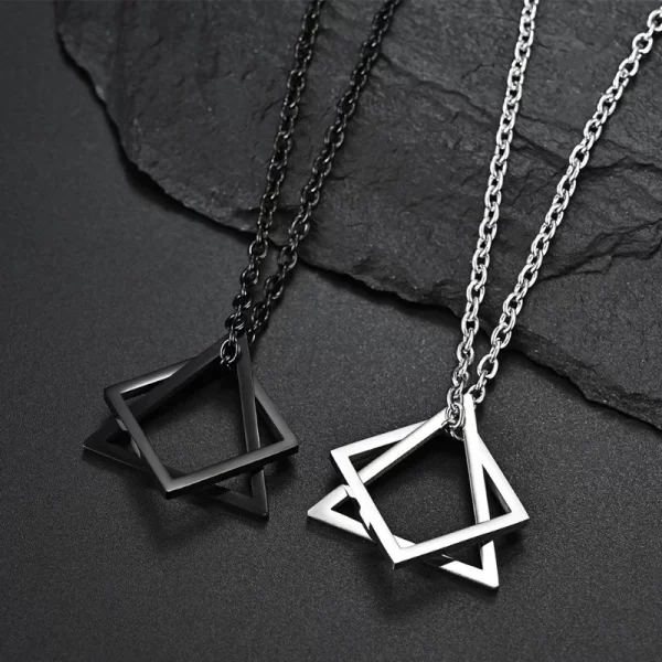 Stainless Steel Interlocking Square Triangle Pendant Necklace