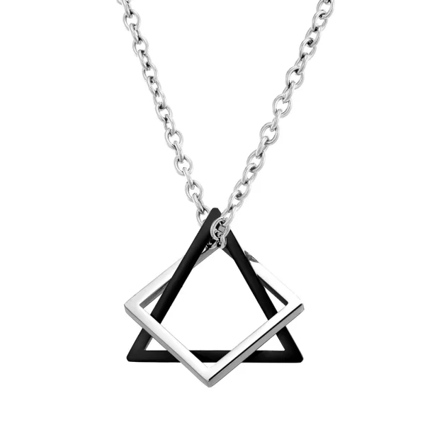 Stainless Steel Interlocking Square Triangle Pendant Necklace